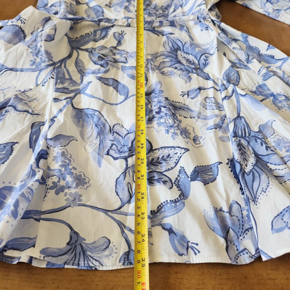 Cynthia Steffe Shirt Dress Women's L White Blue Floral Flared Coastal Nautical - Picture 15 of 16